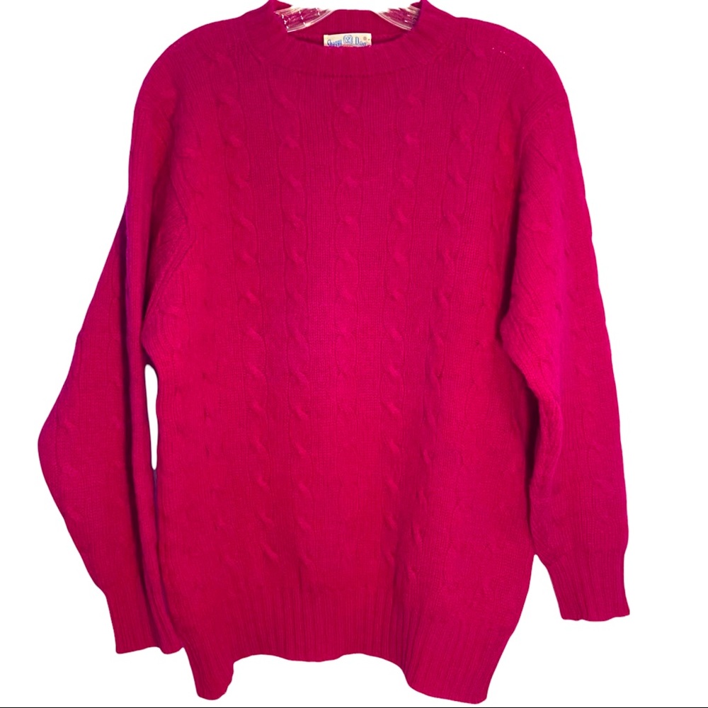 J. Press Shaggy Dog 100% Shetland Wool Fuchsia Cable Knit Sweater